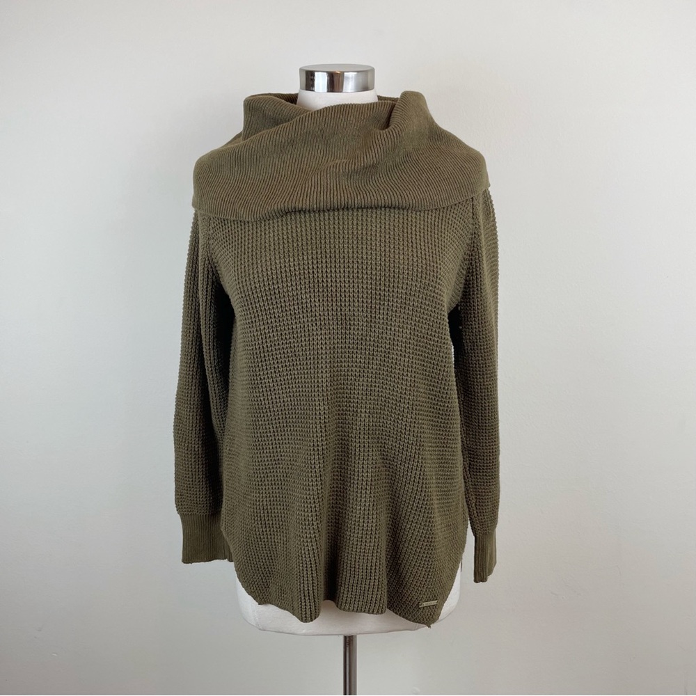 Michael Kors Solid Brown Knit Ribbed Cowl Neck Turtleneck Sweater Women Medium